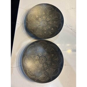 Set 2 Etched Brass Pedestal Bowls Indian Mandala Design Decorative